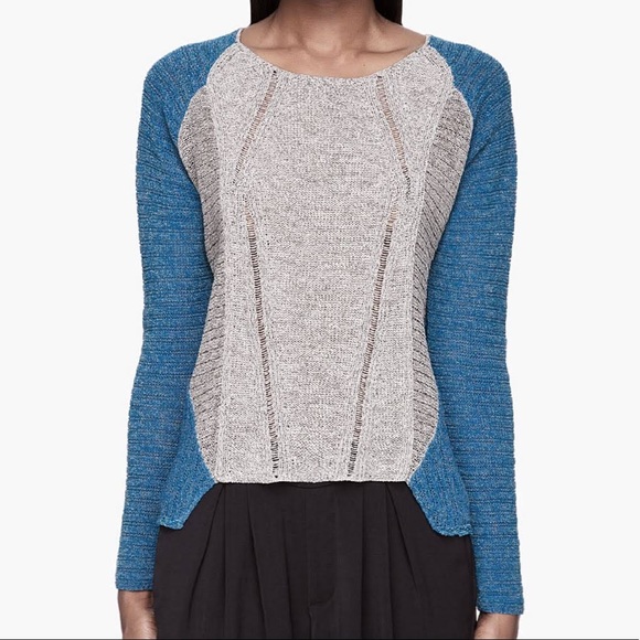 Helmut Lang long sleeve Color-block pullover sweater asymmetrical hem in grey - Picture 1 of 8